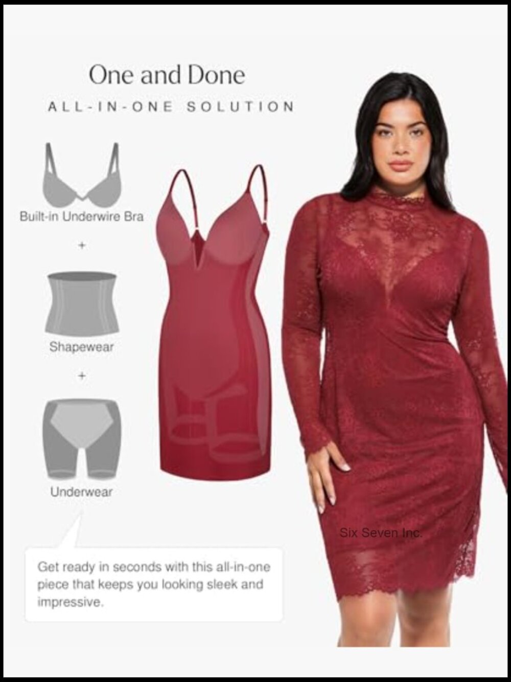 Lace Long Sleeve Bodycon Dress with Built-in Shapewear - Picture 3 of 7